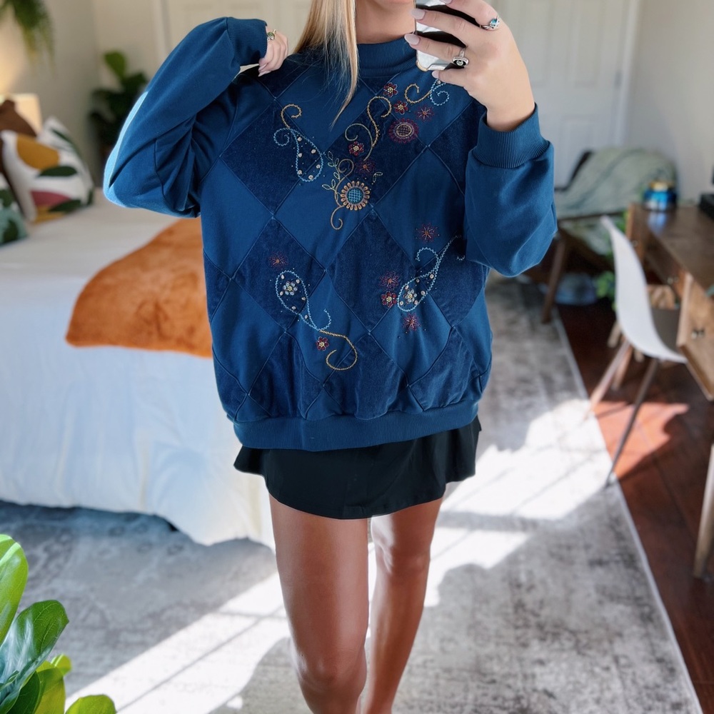 Vintage Blue Embroidered Sweatshirt